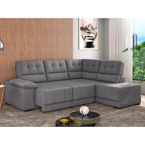 Sofá de Canto 5 Lugares Besthouse Firenze, Retrátil/Reclinável, 246/210 cm de Largura e Revestido em Suede Veludo