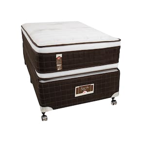 Cama Box Solteirão Castor Selle P Double com Revestimento em Tecido Suede + Colchão com Molejo Tecnopedic, Euro Pillow 34x100x200cm – Marrom e Bege
