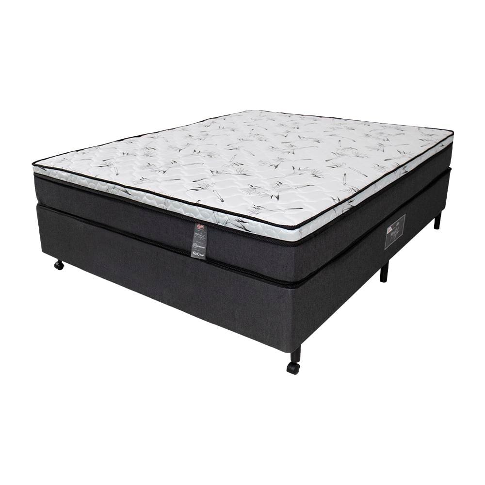 Cama Box Viúva Castor New Alfa com revestimento em tecido Poliéster Cinza + Colchão Viúva New Alfa One com Molejo Tecnopedic, Euro Pillow 24x128x188cm
