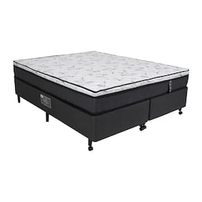 Cama Box Queen Size Castor New Alfa One em tecido Poliéster Cinza + Colchão com Molejo Tecnopedic, Euro Pillow em Malha 24x158x198cm