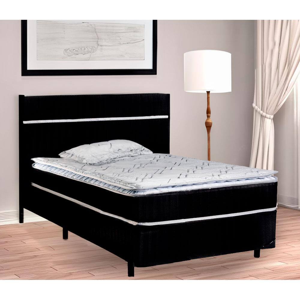 Cama Box de Solteiro Luckspuma Barcelona Spring com Molas Bonnel e Pillow Top 61x88x188cm - Cinza Chumbo/Branco