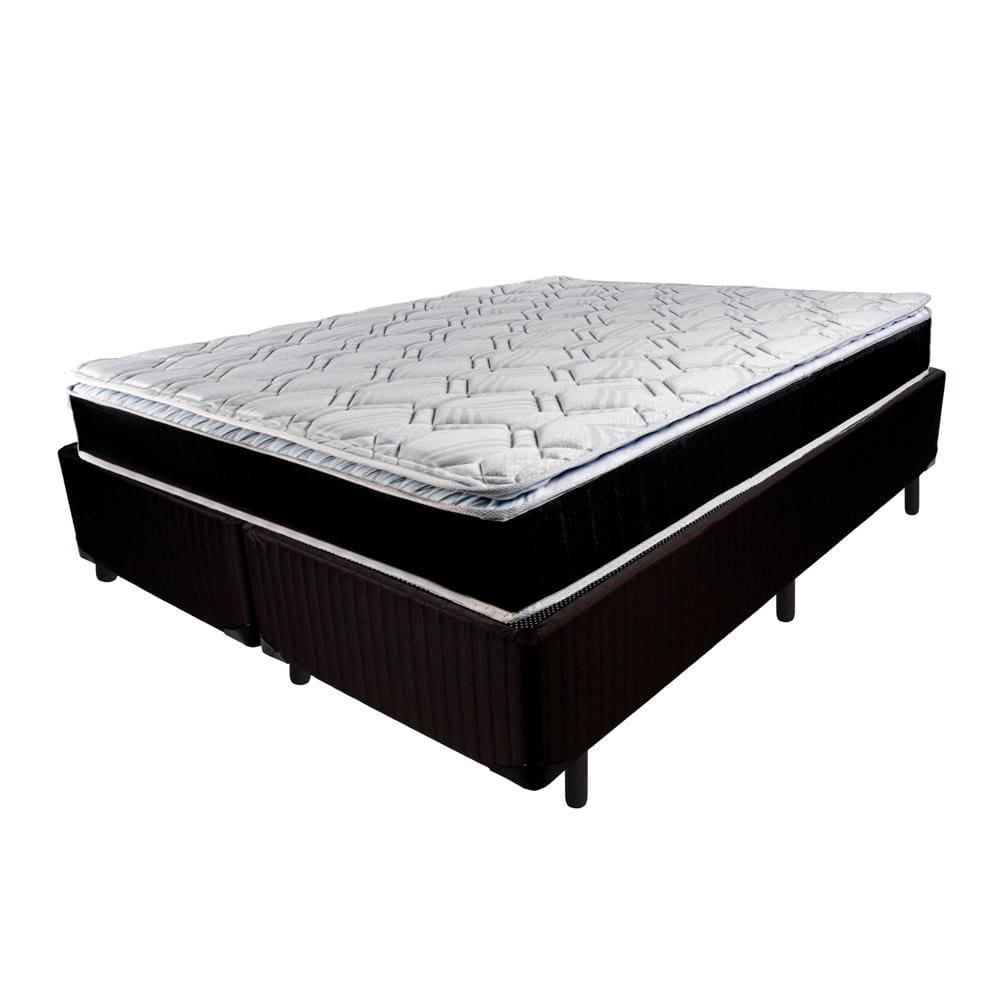 Cama Box Queen Size Luckspuma Barcelona Spring com Molas Bonnel e Pillow Top 61x158x198cm - Cinza Chumbo/Branco