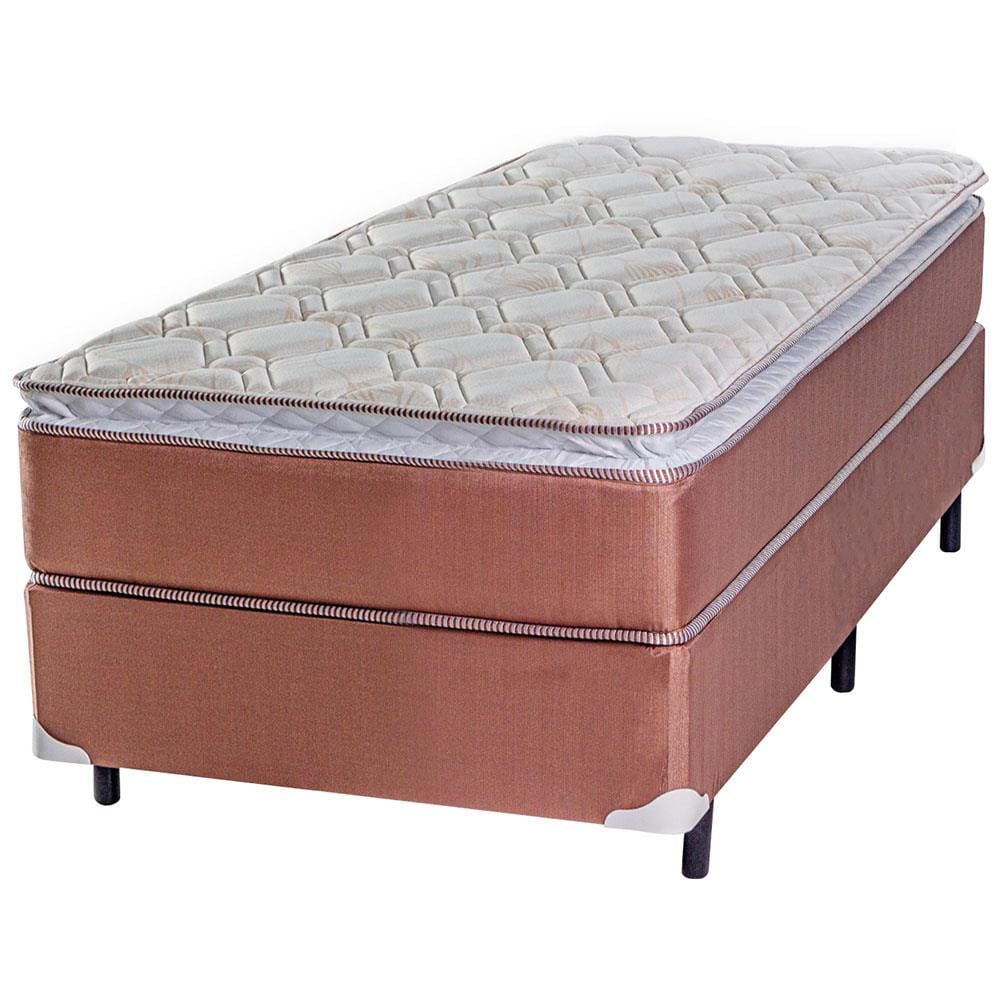Cama Box de Solteiro Luckspuma Madri com Molas Bonnel e Pillow Top 66x88x188cm - Rústico Marrom/Branco