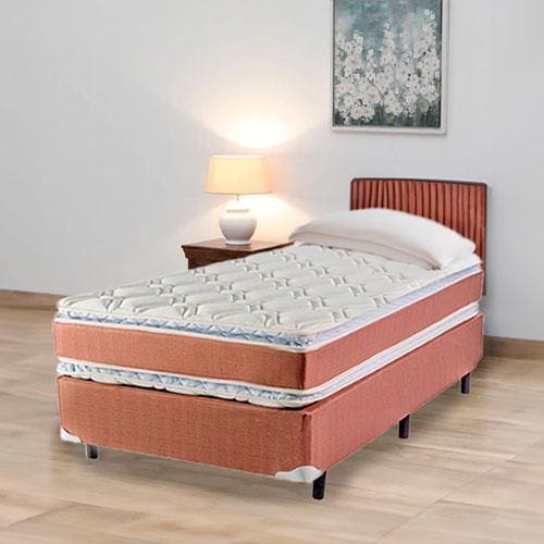 Cama Box de Solteiro Luckspuma Sevilla Plus com Molas Ensacadas e Pillow Top Duplo 66x88x188cm - Rústico Marrom/Branco