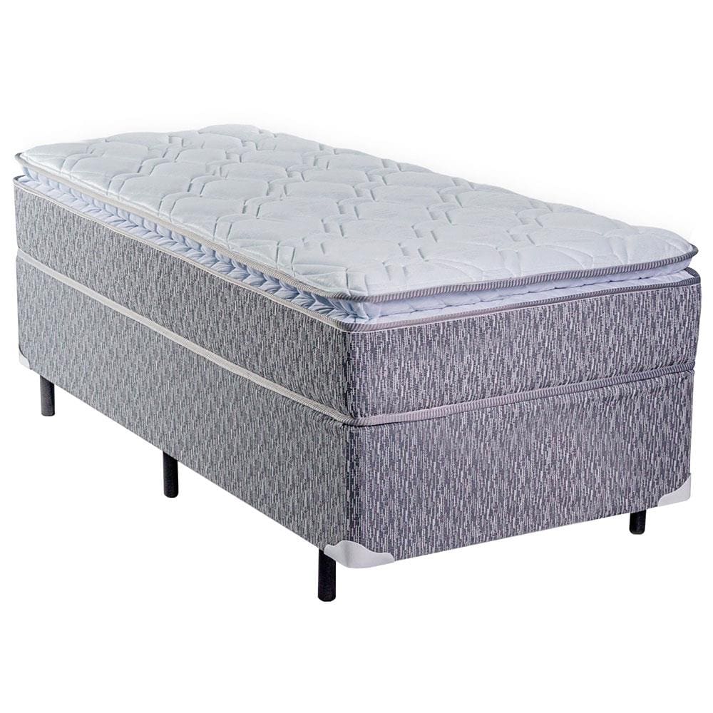 Cama Box de Solteiro Luckspuma Valência Comfort com Molas Ensacadas e Pillow Top 64x88x188cm - Cinza Rústico/Branco