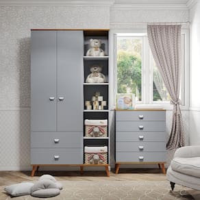 Guarda-Roupa Bartira Ternura com 5 Nichos, 2 Portas, 2 Gavetas + Cômoda Bartira Ternura com 5 Gavetas
