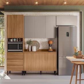 Cozinha Compacta Demóbile Lazuli com 7 Portas, 3 Gavetas e 3 Prateleiras - 260cm de largura - Amêndola Touch/Nude Prime TX