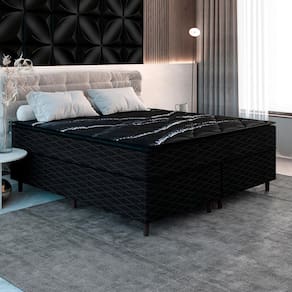 Cama Box Queen Size Umaflex New Itália Black com Molas Ensacadas, Revestimento em Jacquard e Pillow Top D26 63x158x198cm - Preto