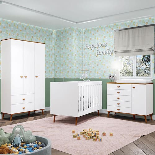 Guarda-Roupa Bartira Ternura com 3 Portas, 2 Gavetas + Cômoda Ternura com 5 Gavetas e 1 Porta + Berço Mini Cama Móveis Estrela Ternura - Branco Wood Menor preço em Guarda-Roupa Bartira Ternura com 3 Portas, 2 Gavetas + Cômoda Ternura com 5 Gavetas e 1 Porta + Berço Mini Cama Móveis Estrela Ternura - Branco Wood