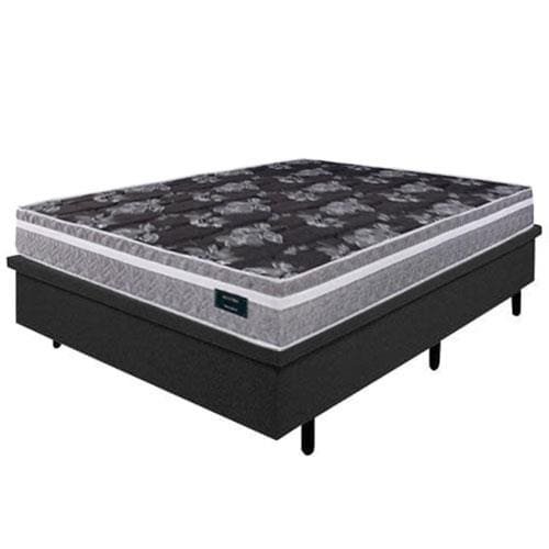 Colchão de Casal Globalflex Versalitis D33 + Base Box MGA Lift Cotton com Baú e Pistão à Gás 58x138x188cm - Cinza/Branco/Preto Floral