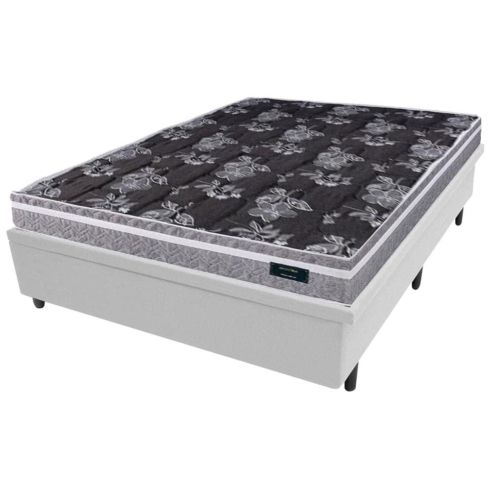 Colchão de Casal Globalflex Versalitis D33 + Base Box MGA Lift Cotton com Baú e Pistão à Gás 58x138x188cm - Cinza/Branco/Preto Floral