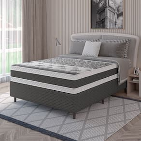 Cama Box Casal Umaflex Diamont com Molas Ensacadas 66x138x188cm - Cinza/Branco