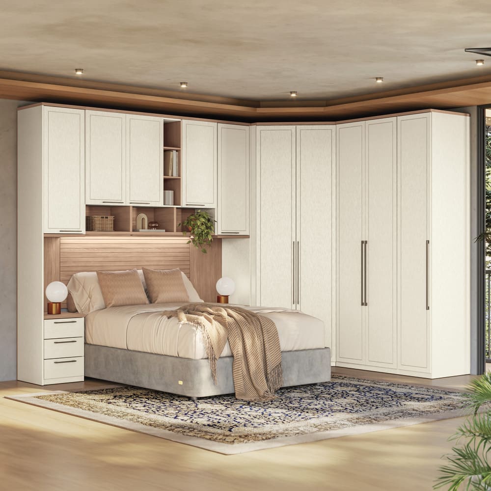 Guarda-roupa Modulado 146 Toledo 10 Portas e 12 Gavetas Casal com Closet 7 peças 344,5 cm largura - Areia/Wood