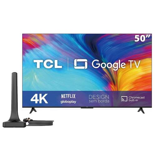 Smart TV LED 50" 4K TCL 50P635 com HDR, Wi-fi, Controle Remoto com Comando por controle de Voz, Google Assistant e Borda fina + Antena para TV Digital