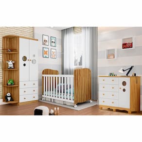 Guarda-Roupa Infantil Peroba Duda Plus, 86 cm de Largura + Cômoda com 1 Porta, 4 Gavetas, 1 Prateleira, 95,3 cm de Largura + Berço Americano