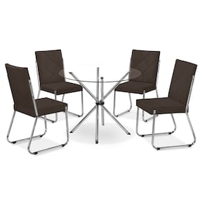 Mesa de Jantar Aço Nobre Leticia Plus com Tampo de Vidro e 4 Cadeiras Liz com Assento Estofado Revestido em Suede