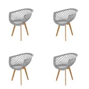 Conjunto com 4 Cadeiras de Jantar SeatCo Web PP Wood com Detalhes Vazados