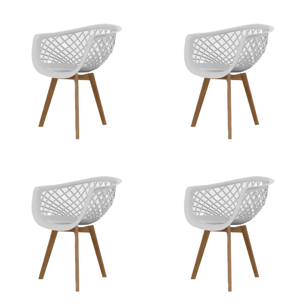 Conjunto com 4 Cadeiras de Jantar SeatCo Web PP Wood com Detalhes Vazados - Branca