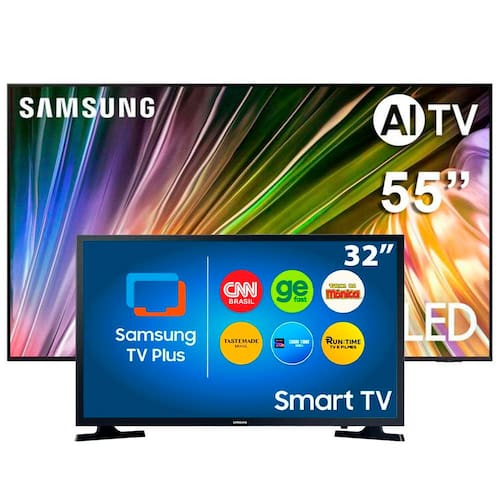 Smart TV 55” 4K Samsung Neo QLED 55QN85D Processador com AI e AI Energy Mode + Smart TV LED 32" HD Samsung Tizen T4300 com Sistema Operacional Tizen