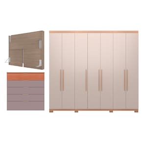 Guarda-Roupa Bartira Diplomata com 7 Portas e 6 Gavetas + Cômoda Diplomata com 5 Gavetas + Cabeceira para Cama Box Casal e Queen Diplomata