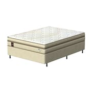 Cama Box Casal Probel Arezzo Revestido em Tecido Jacquard + Colchão com Pillow Euro e Molas Ensacadas Individualmente 26x138x188cm - Bege e Branca