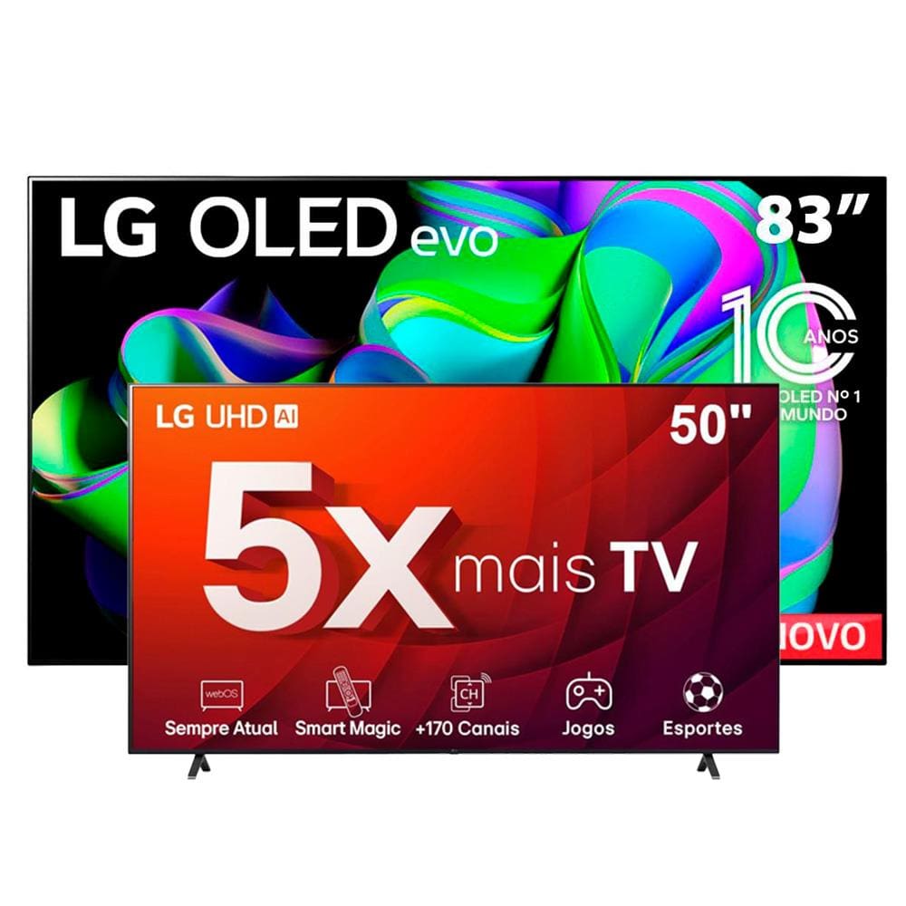 Smart TV 83" 4K LG OLED83C3PSA com processador a9 AI 4K Gen6 e ThinQ A + Smart TV 50" LG 4K Ultra HD 50UR8750PSA com processador a5 4K Gen 6 AI