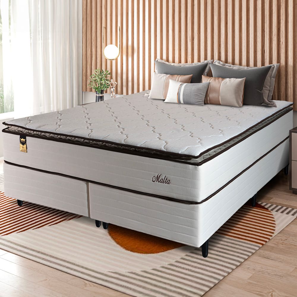 Cama Box Bipartida Queen Size Hellen Malta Linho com Molas Ensacadas e Espuma D26 66x158x198 cm  Bege