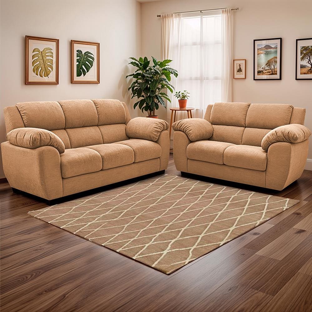 Sofá de 3 e 2 Lugares Cama inBox Paris com 202cm e 152cm de Larguras e Revestidos em Bouclé - Caramelo