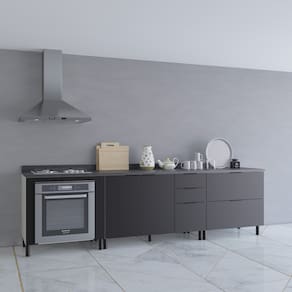 Cozinha Modulada Bartira Rubi com 2 Portas, 2 Gavetas, 3 Gavetões, 1 Prateleira e 280,2cm de Largura - Freixo/Preto Poah