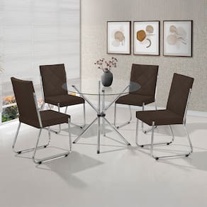 Mesa de Jantar Aço Nobre Leticia Plus com Tampo Kanon e 4 Cadeiras Liz Estofadas Revestidas em Suede