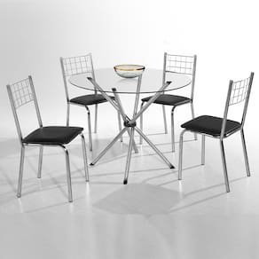 Mesa de Jantar Aço Nobre Leticia Plus com Tampo Kanon e 4 Cadeiras Iris Revestidas em Courino