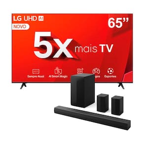 Smart TV 65" Ultra HD 4K LG 65UT8050PSA com A5 Ger7 AI, Alexa/Chromecast Integrado, Wi-Fi, Bluetooth e HDMI + Home Theater Soundbar LG S60TR - 440W RM