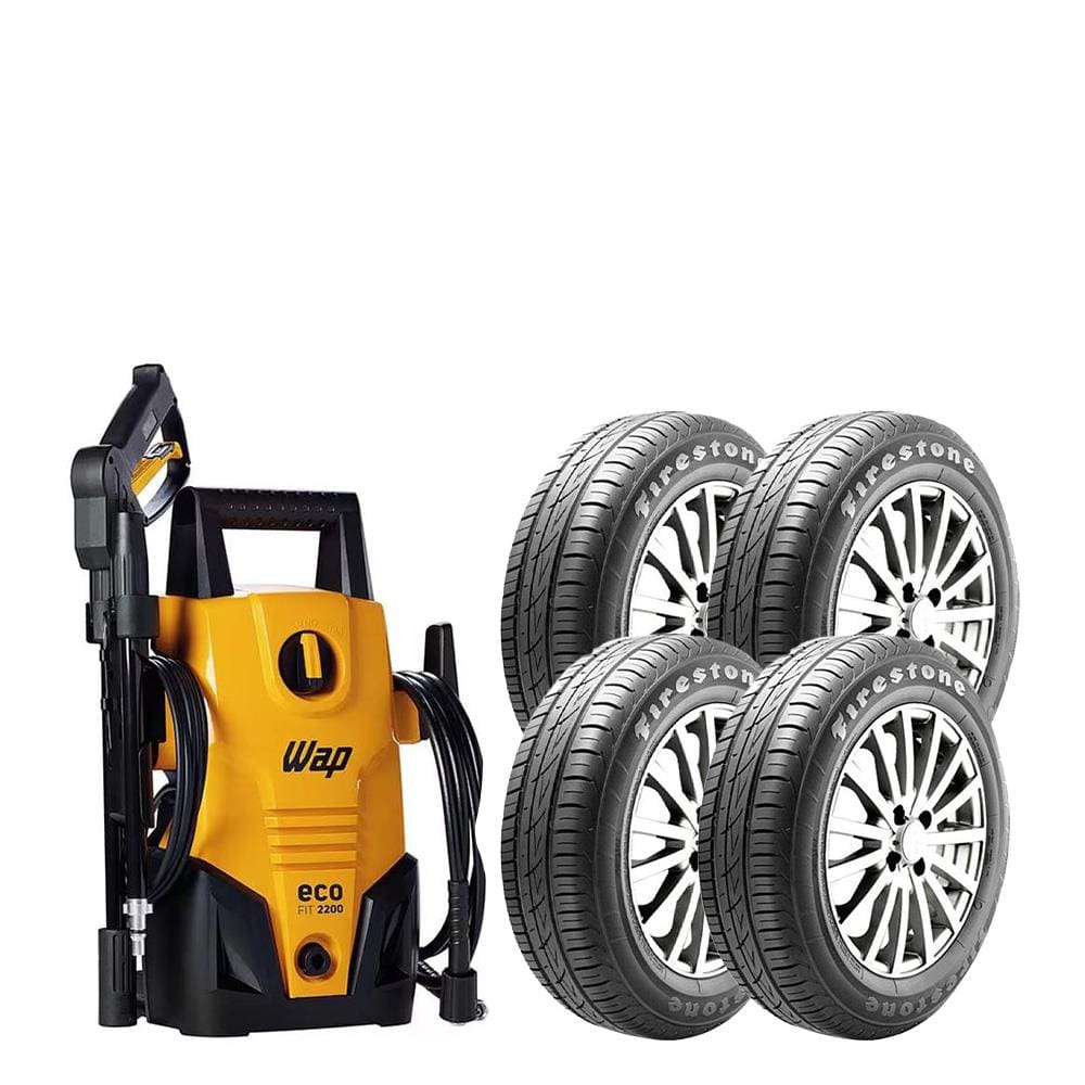 Pneu Aro 14 Firestone F-600 175/65 82T - 4 Unidades + Lavadora de Alta Pressão Wap Eco Fit 2200 1500psi 1400W - Amarelo/Preta