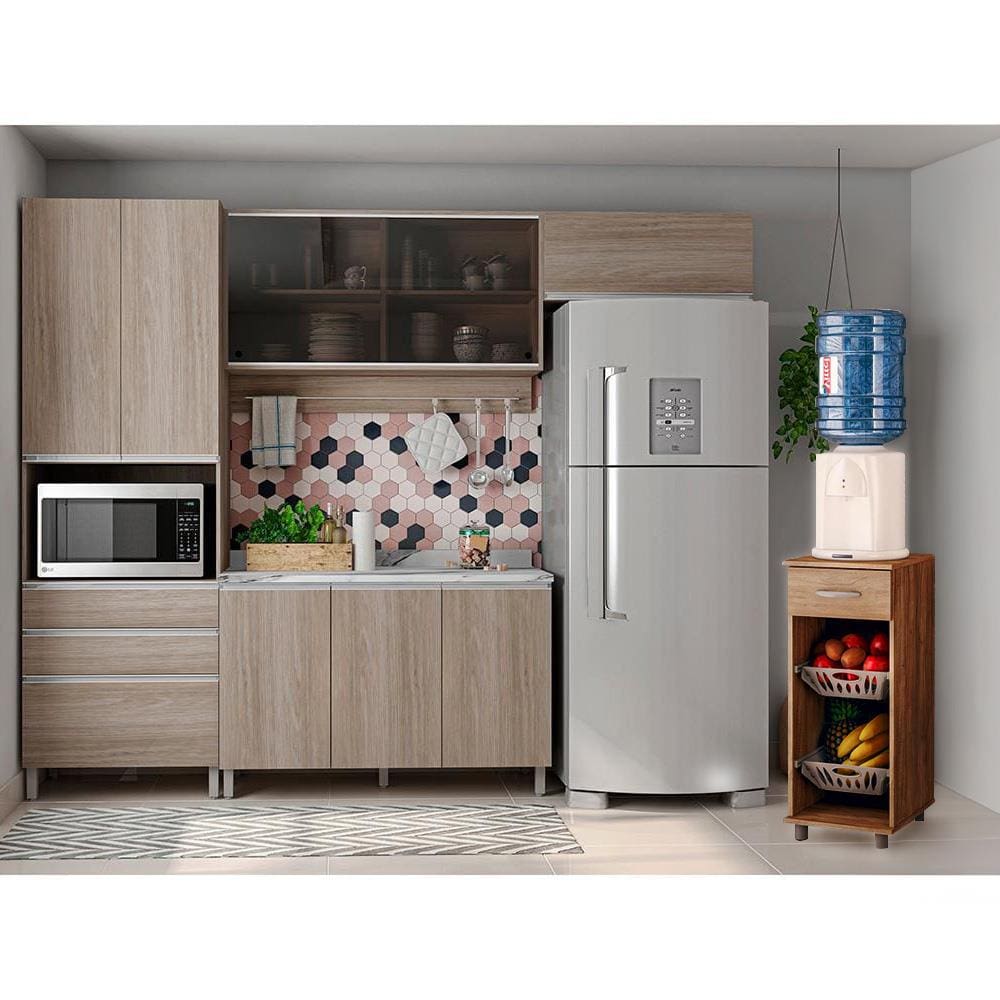 Cozinha Completa Bartira Amazonita com 8 Portas, 3 Gavetas e 6 Prateleiras - 271cm de largura + Fruteira Politorno Facility com 1 Gaveta e 2 Cestos