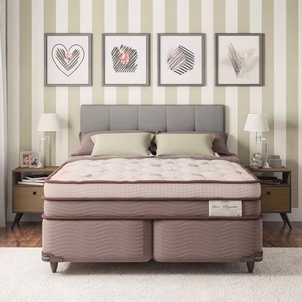 Cama Box King Size Ortobom New Magestic com Molas Ensacadas 68x193x203cm - Marrom/Cinza