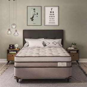 Cama Box de Casal Ortobom New Magestic com Molas Ensacadas 68x138x188 cm - Marrom/Cinza