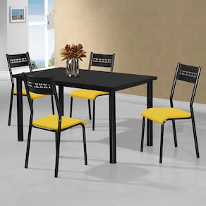 Mesa de Jantar Retangular Aço Nobre Júlia Plus com 6 Cadeiras - Preta/Amarelo