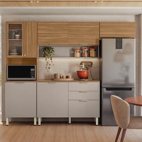 Cozinha Compacta Demóbile Aspen com Balcão, 8 Portas, 2 Gavetas e 3 Prateleiras – 250cm de largura
