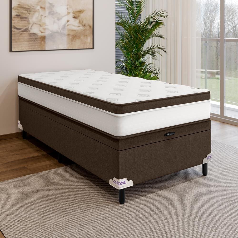 Cama Box Solteiro Portobel Noah 65x88x188cm Colchão Ortopédico Molas Ensacadas Box Baú Antiácaro