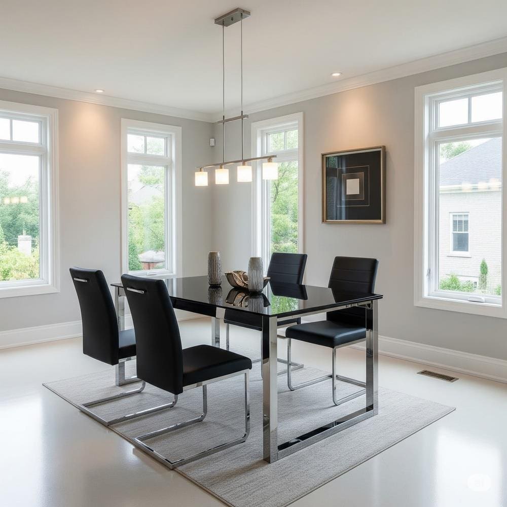 Conjunto Mesa de Jantar Aço Nobre Móveis Cláudia 4 Cadeiras Cromadas Tampo de Vidro 125cm Preto