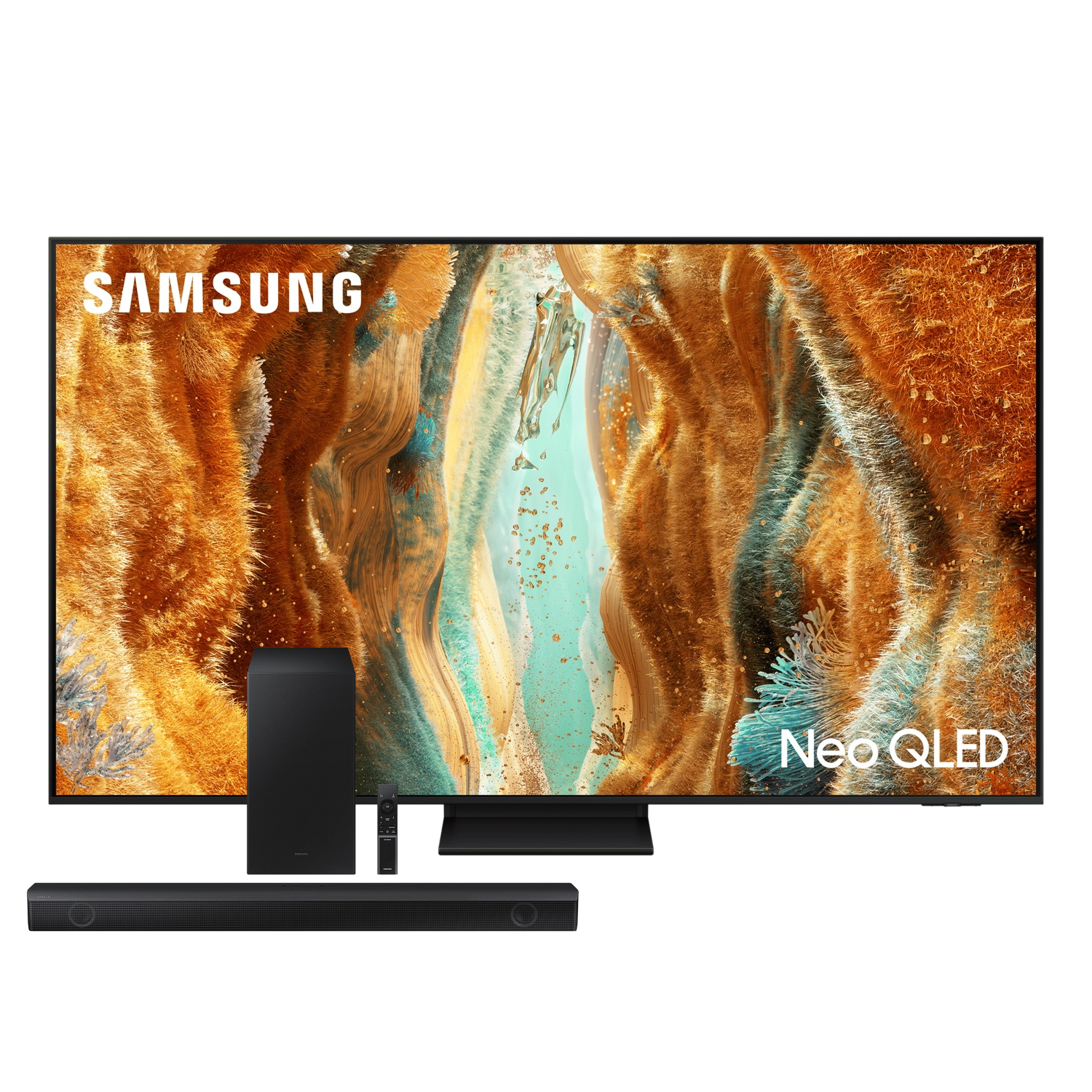 Conjunto Smart TV 55” 4K Samsung Neo QLED QN55QN70FAGXZD 120Hz Gaming Hub + Soundbar Samsung HW-B550 410W Bluetooth 2.1 Dolby