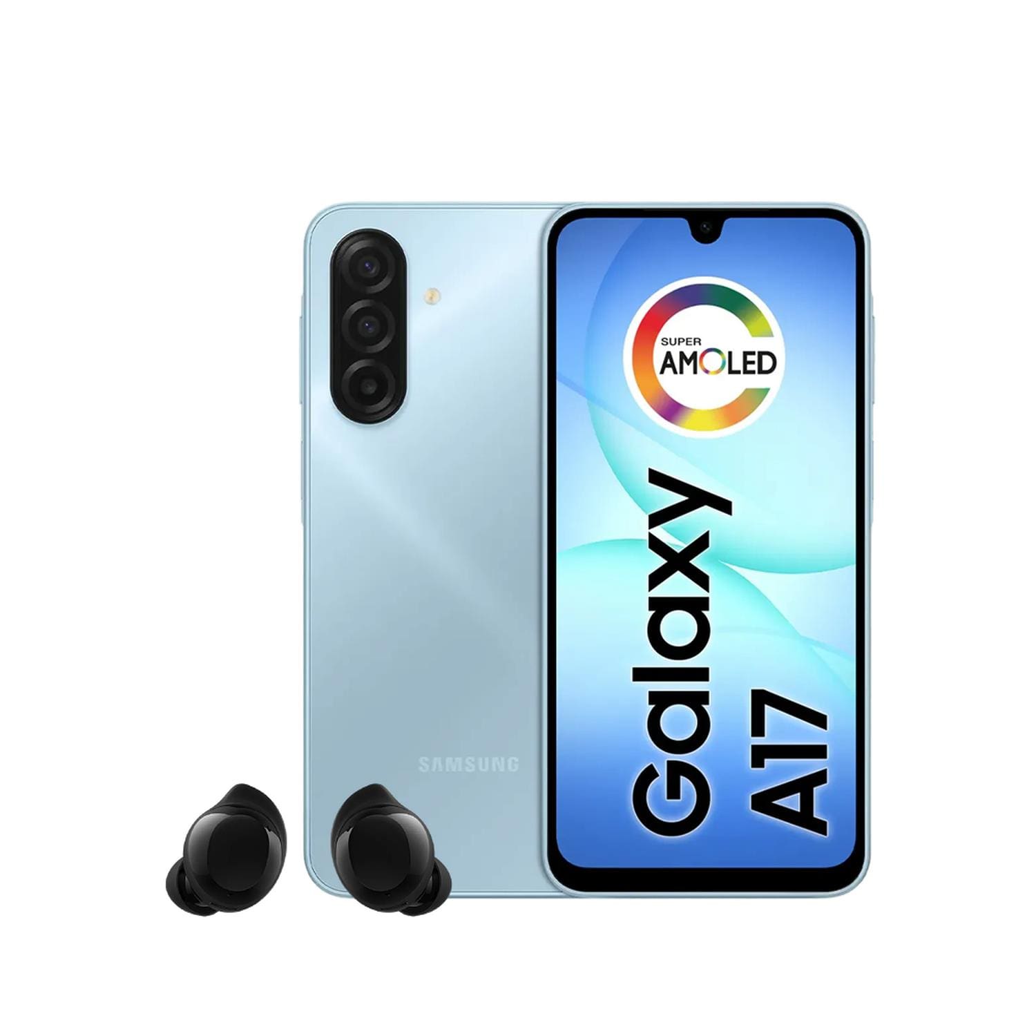 Smartphone Samsung Galaxy A17 4G Tela 6.7” 128GB Câmera Tripla 50MP Azul Claro + Galaxy Buds Core Bluetooth Preto