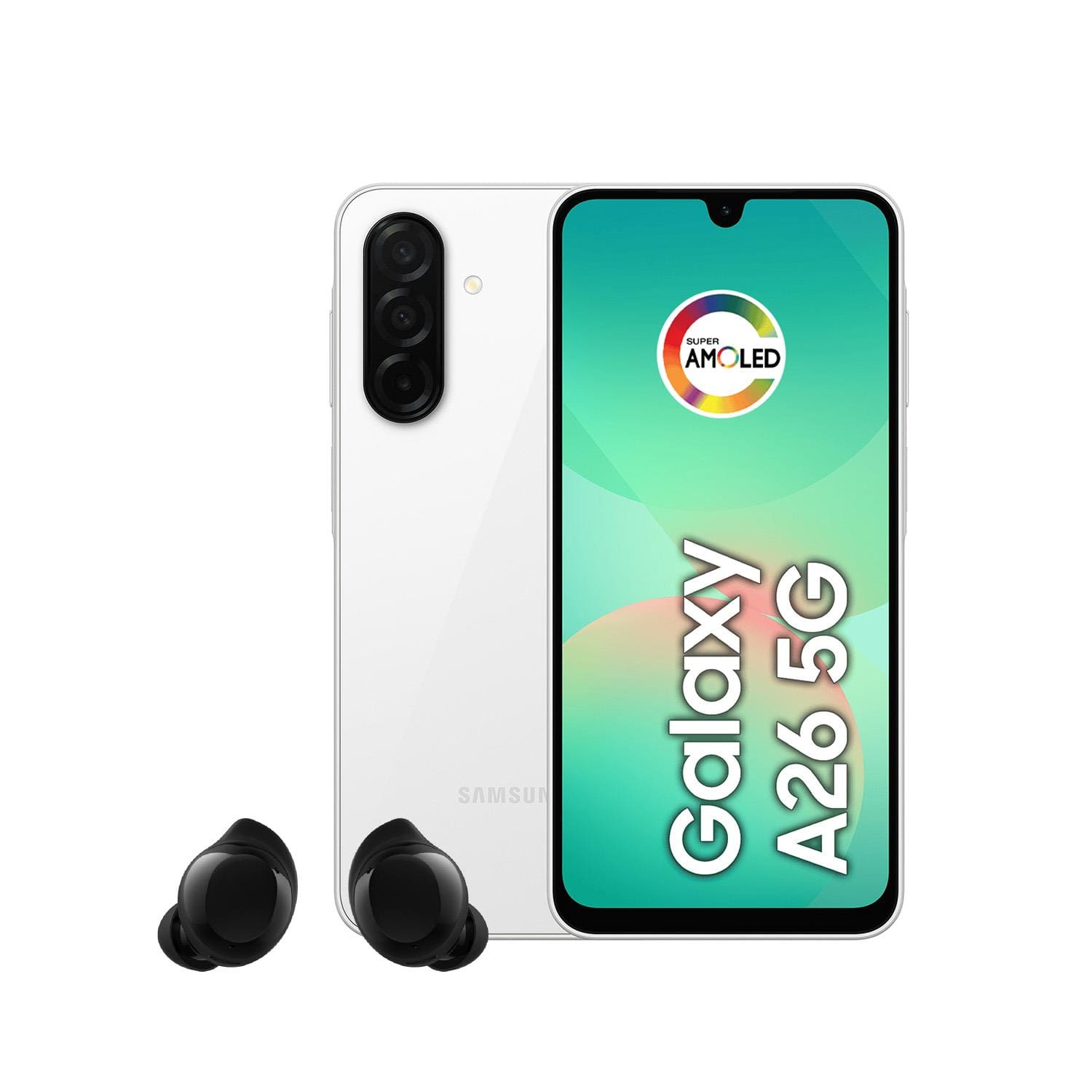 Smartphone Samsung Galaxy A26 5G Tela 6.7” 256GB Câmera Tripla 50MP Branco + Galaxy Buds Core Preto