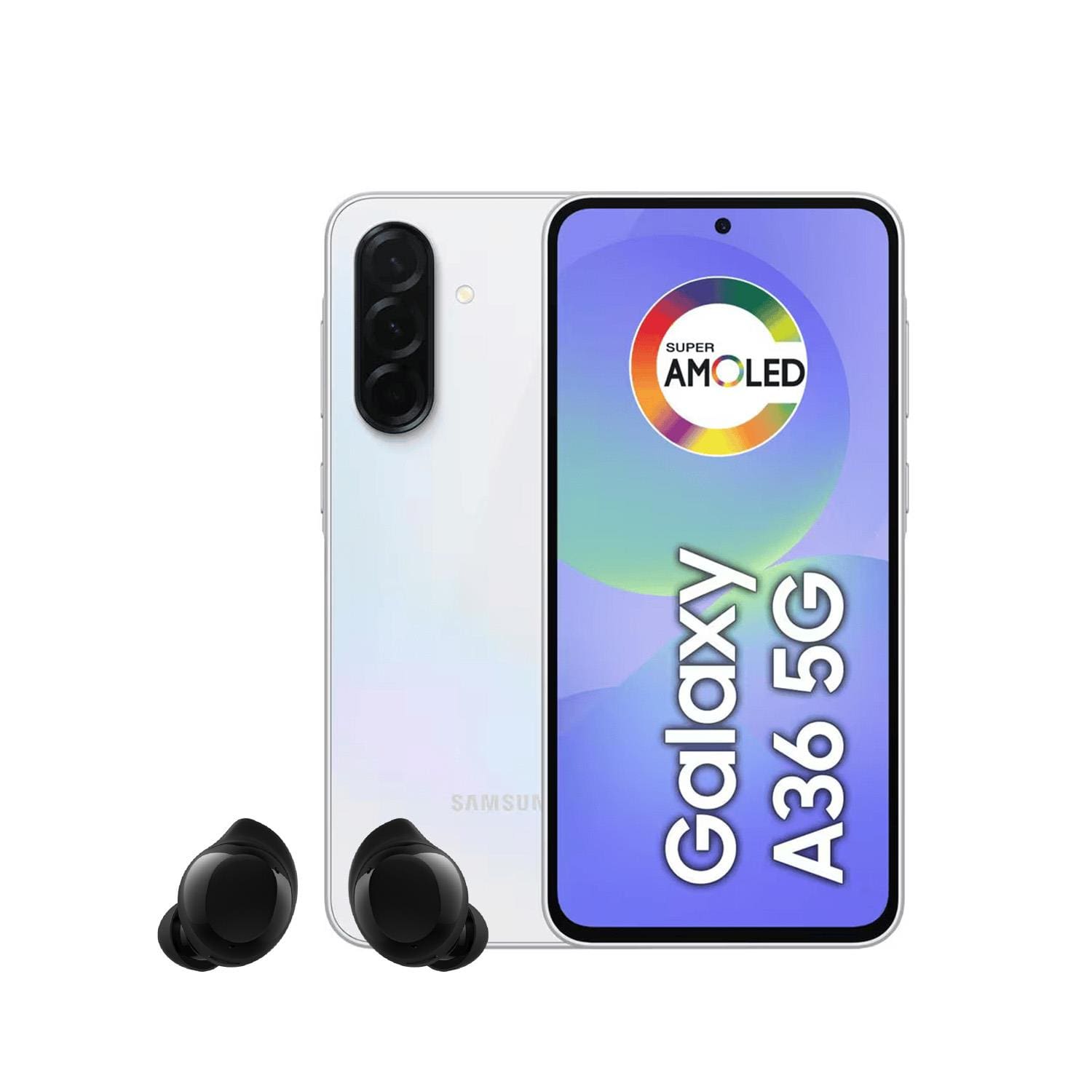 Smartphone Samsung Galaxy A36 5G Tela 6.7” 256GB Câmera Tripla 50MP Branco + Galaxy Buds Core Bluetooth Preto