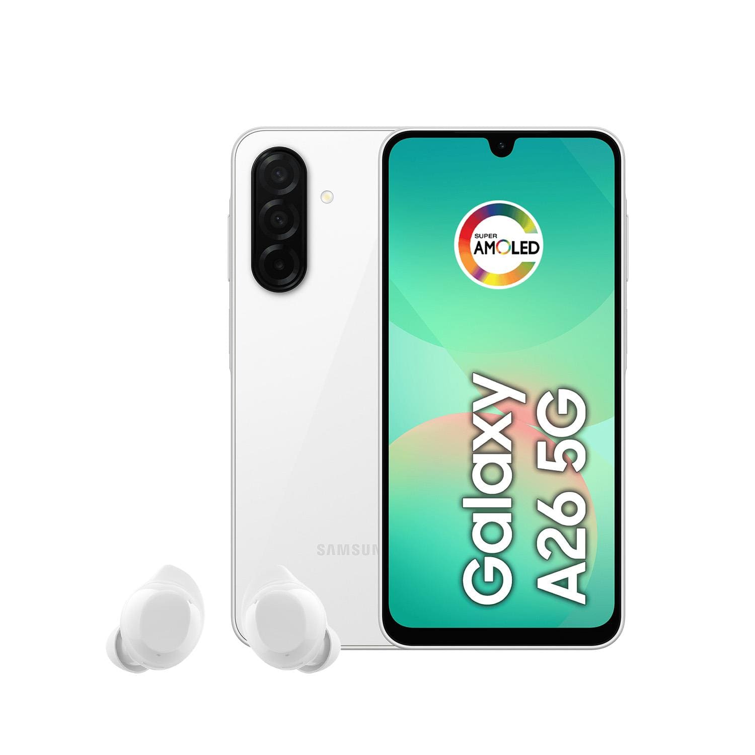 Smartphone Samsung Galaxy A26 5G Tela 6.7” 256GB Câmera Tripla 50MP Branco + Galaxy Buds Core Branco