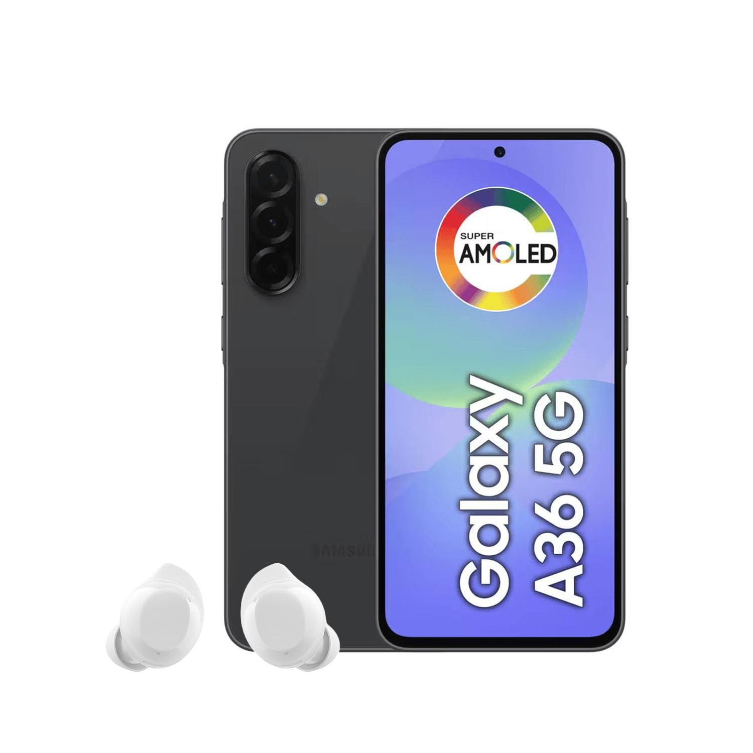 Smartphone Samsung Galaxy A36 5G Tela 6.7” 256GB Câmera Tripla 50MP Preto + Galaxy Buds Core Bluetooth Branco