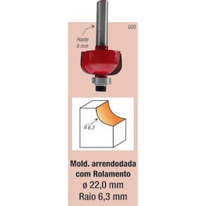 Fresa Tupia Borda Meia Cana Rolamentada 22mm Haste 6mm