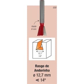 Fresa Tupia Encaixe ( Rabo De Andorinha ) 12,7mm Haste 6mm