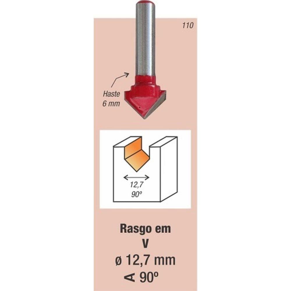 Fresa Tupia Ranhura Tipo V 90graus Haste 6mm