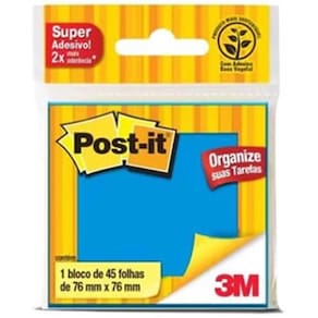 Bloco Adesivo Post-it Azul c/ 45 Folhas 76 x 76 mm - 3M